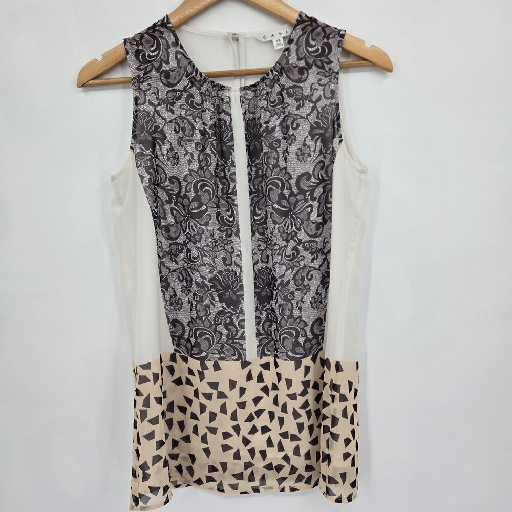 Cabi 938 Rosewater White Ladylike Layered Blouse Mixed Print Corpcore Size XS